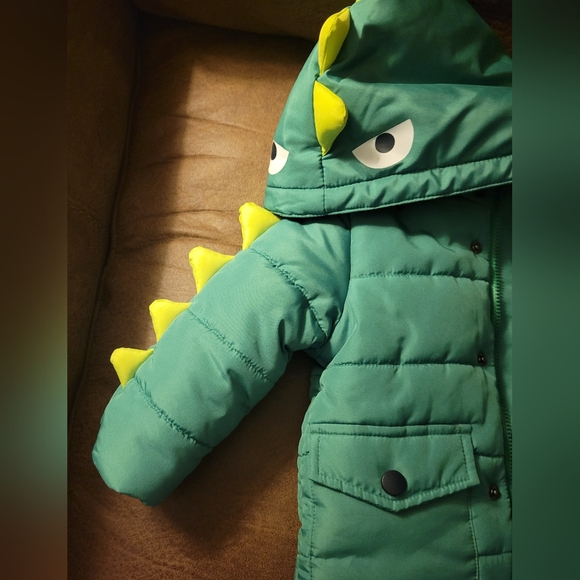 Little Me Boys Dinosaur Quilted Jacket Hooded Fleece Lined, 12M - Picture 8 of 9